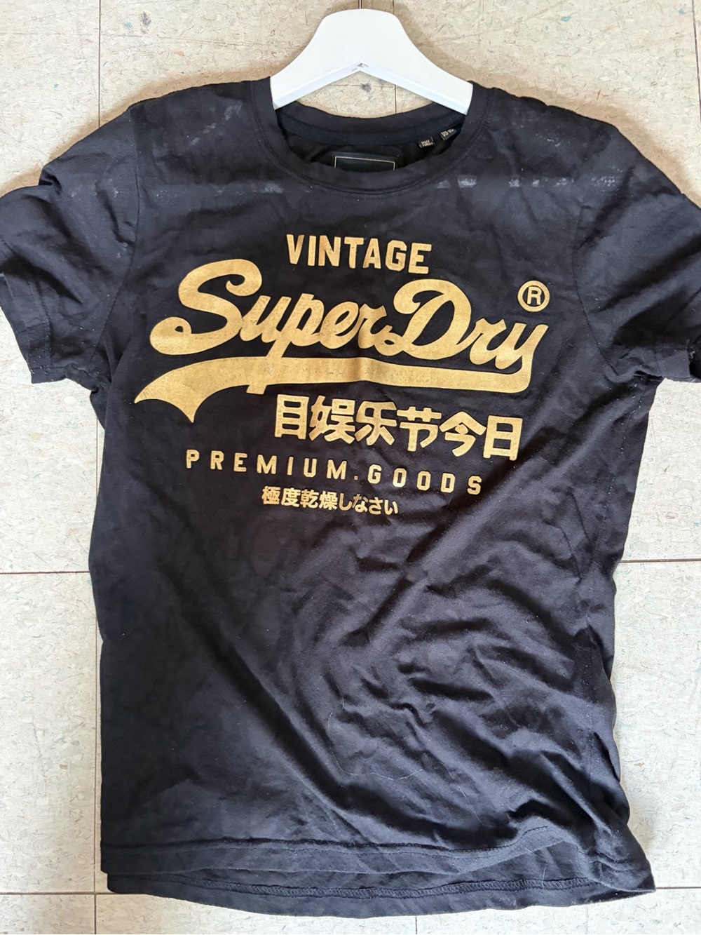 Superdry Black Short Sleeve Tee with Gold Vintage Logo